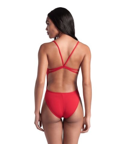 WOMENS SWIMSUIT LACEBACK SOLID red Kadın Mayosu