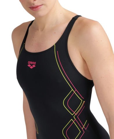 ARENA WOMENS SWIMSUIT V BACK GRAPHIC KADIN YÜZÜCÜ MAYOSU /BLACK-FRESIA