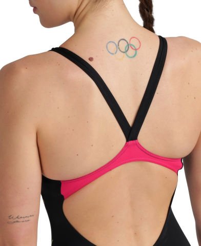 ARENA WOMENS SWIMSUIT V BACK GRAPHIC KADIN YÜZÜCÜ MAYOSU /BLACK-FRESIA