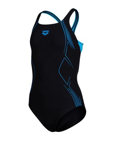 G Arena Graphic Swimsuit Swim Pro Back Black Kız Çocuk Mayosu