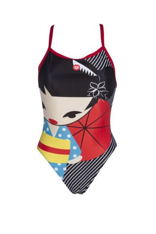 W CRAZY KOKESHI LIGHTECH BACK KADIN YÜZÜCÜ MAYOSU / BLACK-RED (F32/12-13, F34/14-15 YAS KARŞILIĞIDIR.)