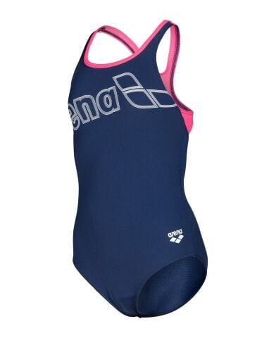 Girls Arena Logo Swimsuit Swim Pro Navy Kız Çocuk Mayosu