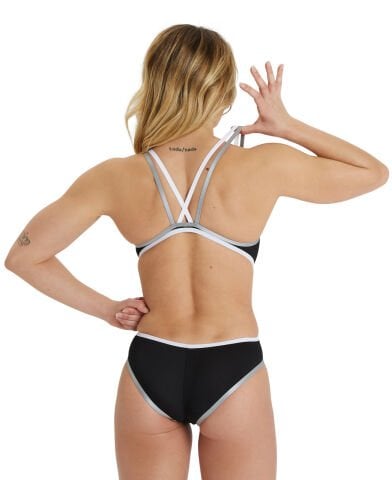W ARENA ONE DOUBLE CROSS BACK KADIN YÜZÜCÜ MAYOSU / BLACK-WHITE-SILVER