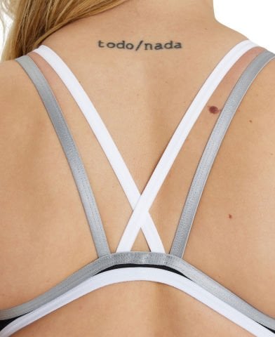 W ARENA ONE DOUBLE CROSS BACK KADIN YÜZÜCÜ MAYOSU / BLACK-WHITE-SILVER