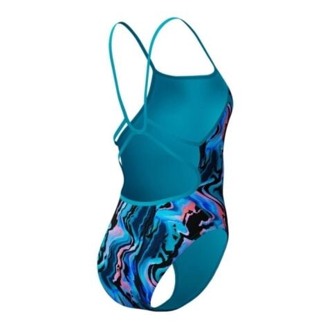 Women's Club Training Printed Web Back Swimsuit Blue-Black Kadın Mayosu