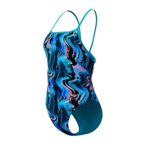 Women's Club Training Printed Web Back Swimsuit Blue-Black Kadın Mayosu