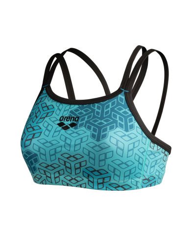 WOMENS BRA TOP ALLOVER PRINT/WATER MULTI/BLACK FITNESS BÜSTİYERİ