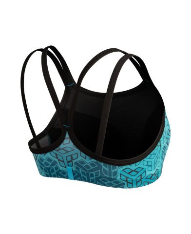 WOMENS BRA TOP ALLOVER PRINT/WATER MULTI/BLACK FITNESS BÜSTİYERİ