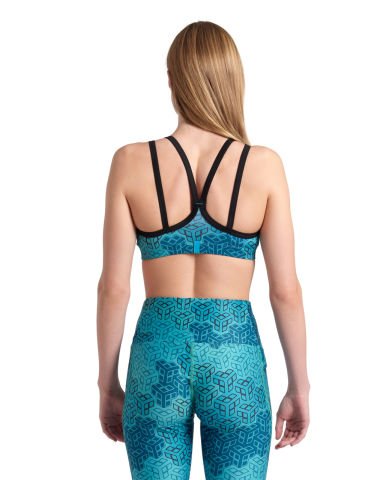 WOMENS BRA TOP ALLOVER PRINT/WATER MULTI/BLACK FITNESS BÜSTİYERİ