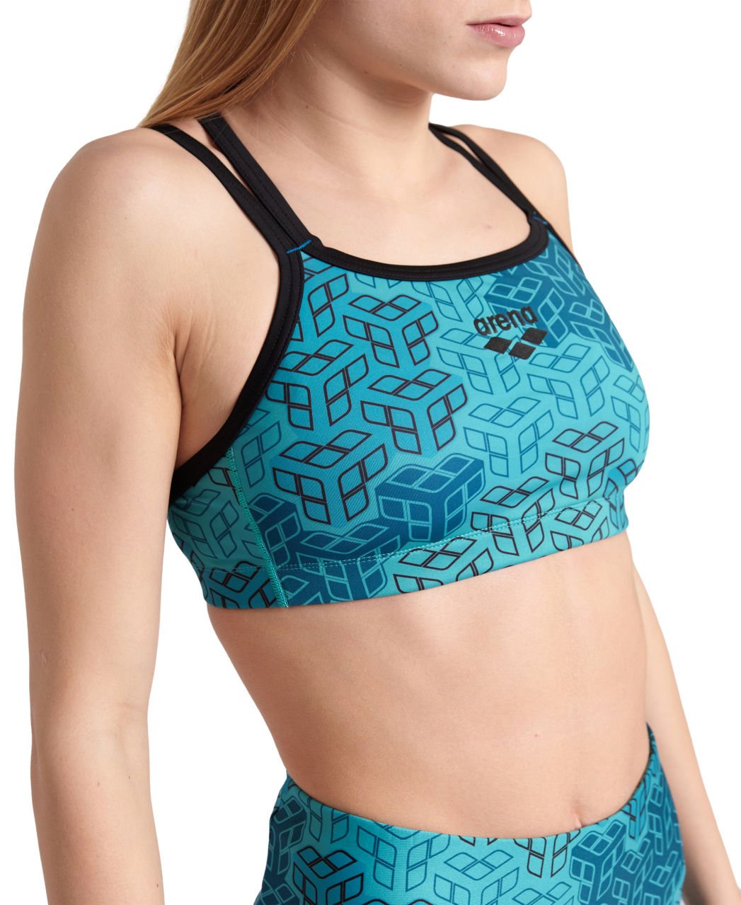 WOMENS BRA TOP ALLOVER PRINT/WATER MULTI/BLACK FITNESS BÜSTİYERİ