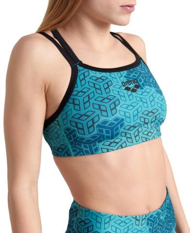 WOMENS BRA TOP ALLOVER PRINT/WATER MULTI/BLACK FITNESS BÜSTİYERİ