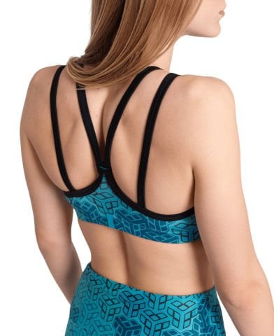 WOMENS BRA TOP ALLOVER PRINT/WATER MULTI/BLACK FITNESS BÜSTİYERİ