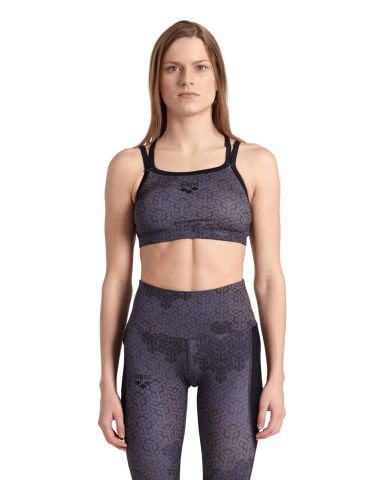 WOMENS BRA TOP ALLOVER PRINT/BLACK MULTI-BLACK FITNESS BÜSTİYERİ